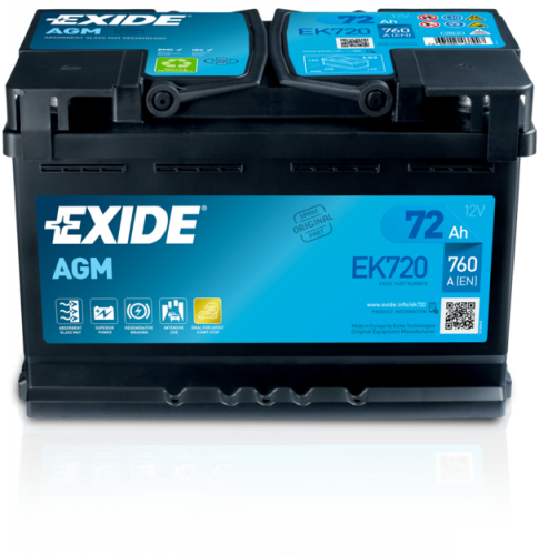 Автомобільний акумулятор Exide 72Ah 760A Start-Stop AGM EK720 R+ - 1