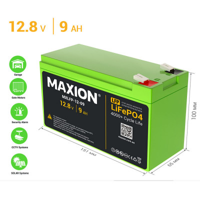 Літієвий акумулятор Maxion 12V 9Ah LiFePO4 MXLFP-12-09 - 2