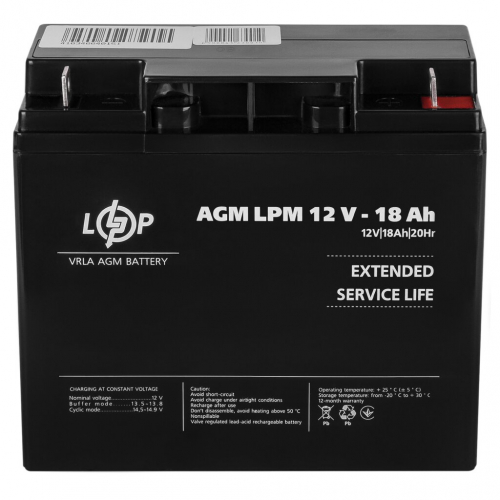 AGM акумулятор LogicPower 12V 18Ah LPM 12-18 - 3