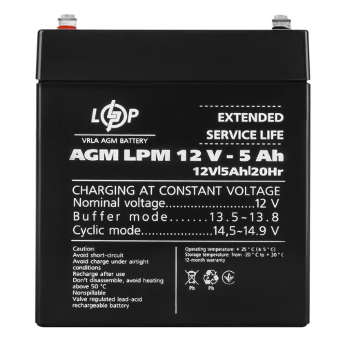 AGM аккумулятор LogicPower 12V 5Ah LPM 12-5 - 2