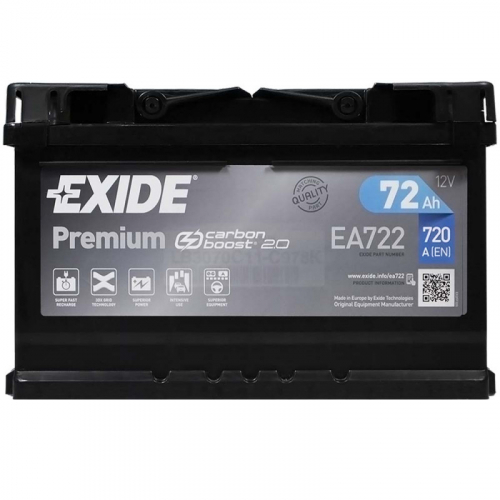 Автомобільний акумулятор Exide 72Ah 720A Premium EA722 R+ - 1