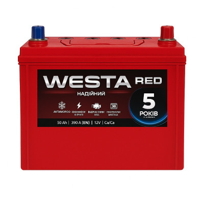Автомобільний акумулятор Westa 50Ah 390A Asia RED R+ - 1