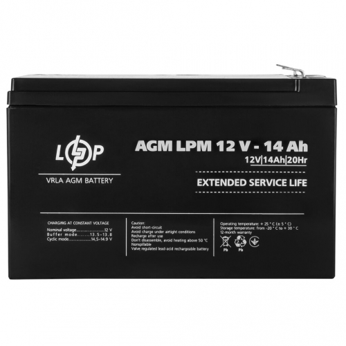 AGM аккумулятор LogicPower 12V 14Ah LPM 12-14 - 2