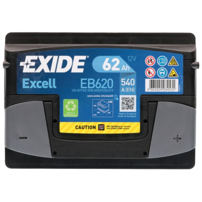 Автомобільний акумулятор Exide 62Ah 540A Excell EB620 R+ - 3