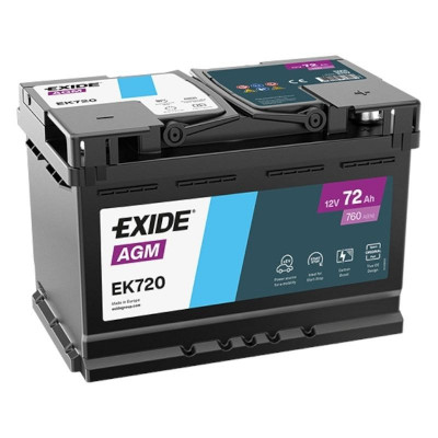 Автомобильный аккумулятор Exide 72Ah 760A Start-Stop AGM EK720 R+ - 1