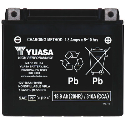 Мото аккумулятор Yuasa 18,9Ah YTX20HL-BS - 3