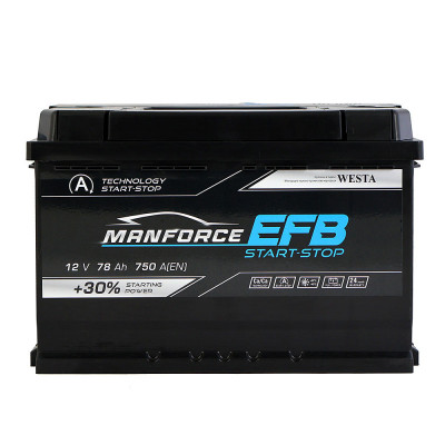 Автомобильный аккумулятор Manforce 78Ah 750A EFB R+ - 1