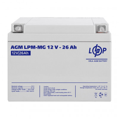 AGM акумулятор LogicPower 12V 26Ah LPM-MG 12-26 - 1