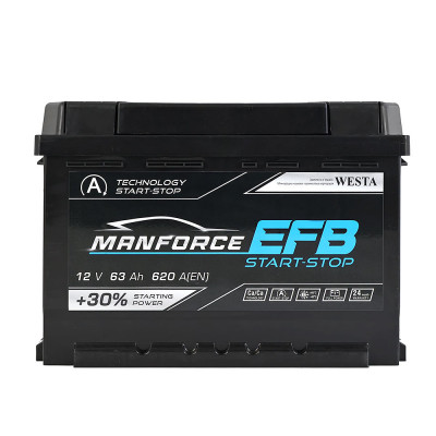 Автомобільний акумулятор Manforce 63Ah 620A EFB R+ - 1