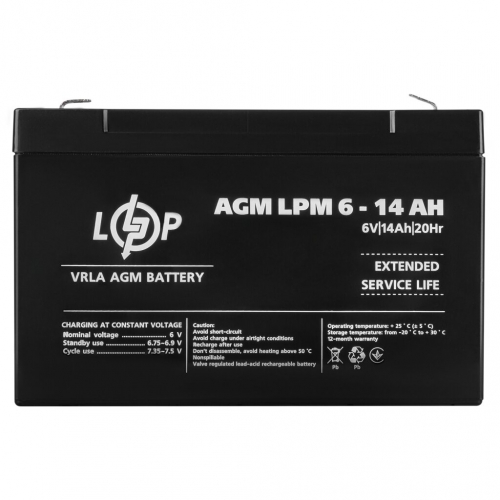 AGM акумулятор LogicPower 6V 14Ah LPM 6-14 - 3