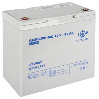 AGM акумулятор LogicPower 12V 55Ah LPM-MG 12-55 - 1