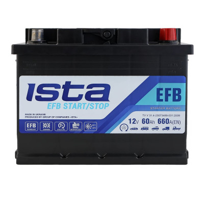 Автомобільний акумулятор Ista 60Ah 660A EFB R+ - 1